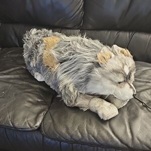 Plush Wolf Pillow - Gray and Brown